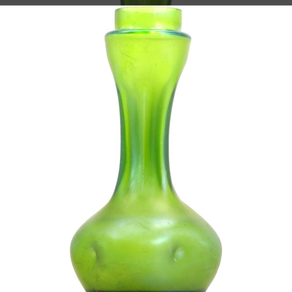 Antique Loetz Austrian Green Art  Glass Unique Deco 20s Vase 6.6 Inch
